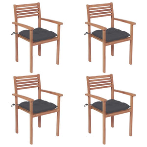 vidaXL Garden Chairs 4 pcs. with Anthracite Cushions Solid Teak Wood