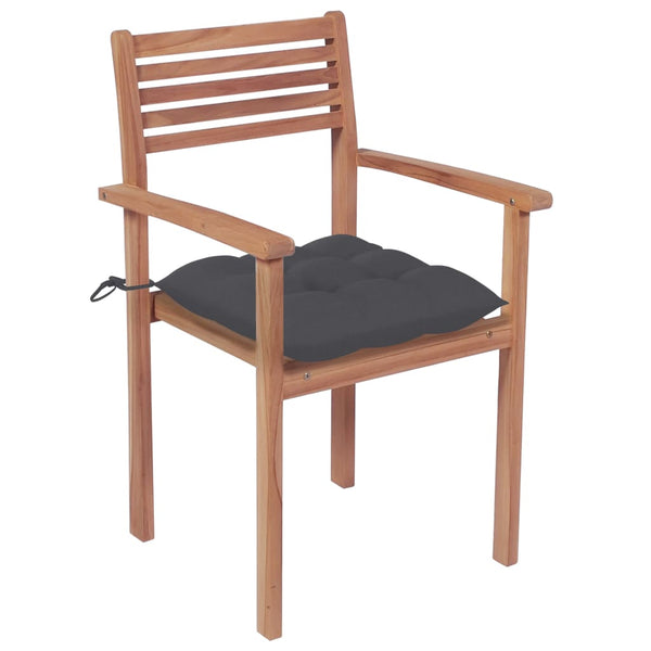 vidaXL Garden Chairs 4 pcs. with Anthracite Cushions Solid Teak Wood