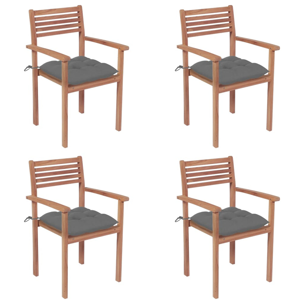 vidaXL Garden Chairs 4 pcs. with Grey Cushions Solid Teak Wood