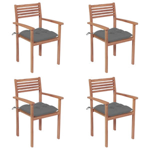 vidaXL Garden Chairs 4 pcs. with Grey Cushions Solid Teak Wood