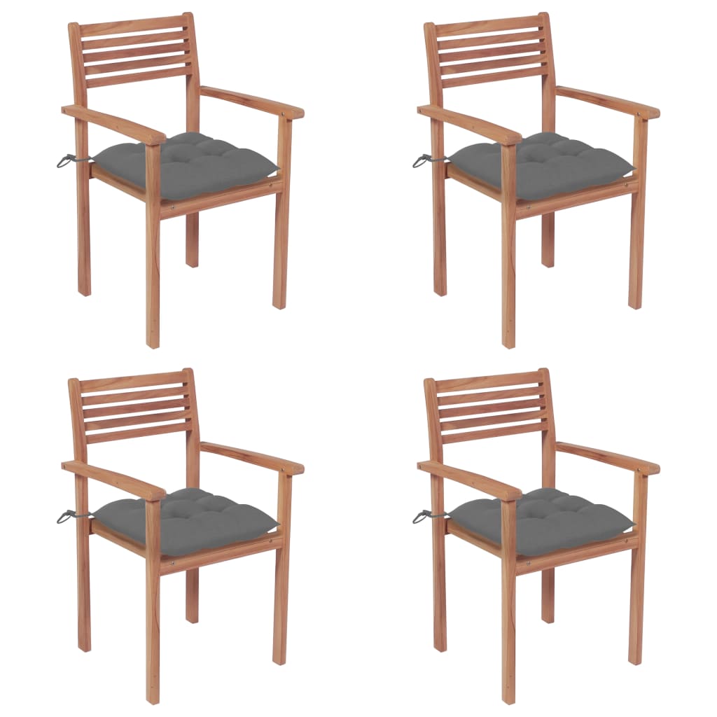 vidaXL Garden Chairs 4 pcs. with Grey Cushions Solid Teak Wood
