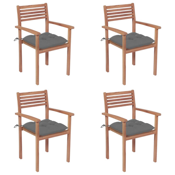vidaXL Garden Chairs 4 pcs. with Grey Cushions Solid Teak Wood