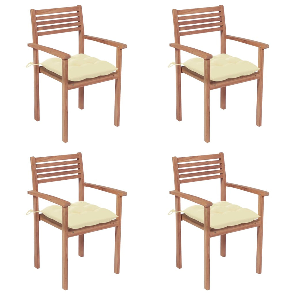 vidaXL Garden Chairs 4 pcs. with Cream White Cushions Solid Teak Wood