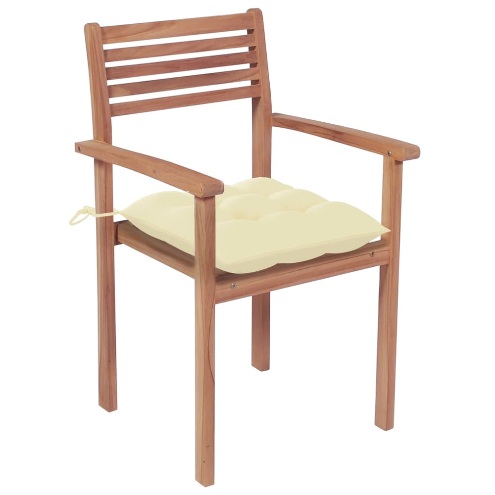 vidaXL Garden Chairs 4 pcs. with Cream White Cushions Solid Teak Wood