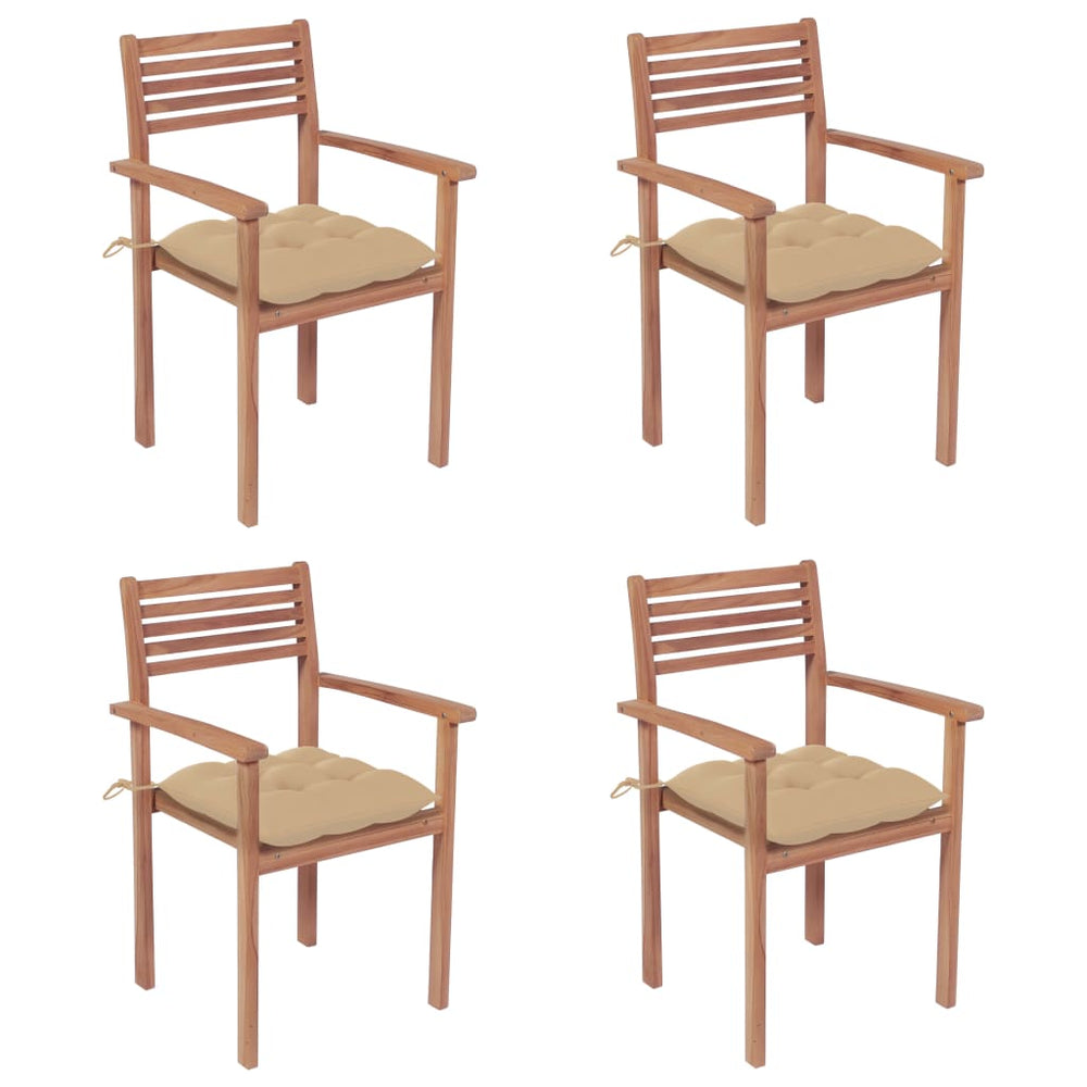 vidaXL Garden Chairs 4 pcs. with Beige Cushions Solid Teak Wood