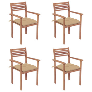 vidaXL Garden Chairs 4 pcs. with Beige Cushions Solid Teak Wood