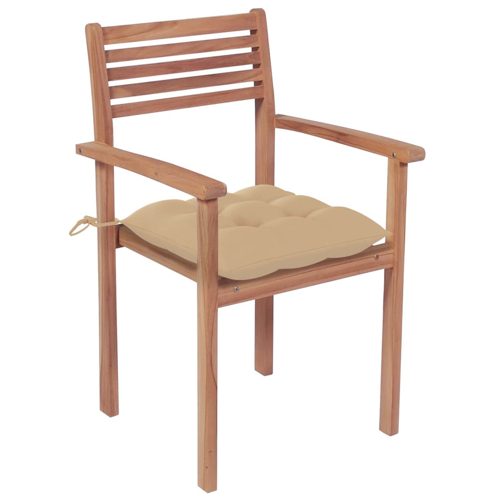 vidaXL Garden Chairs 4 pcs. with Beige Cushions Solid Teak Wood