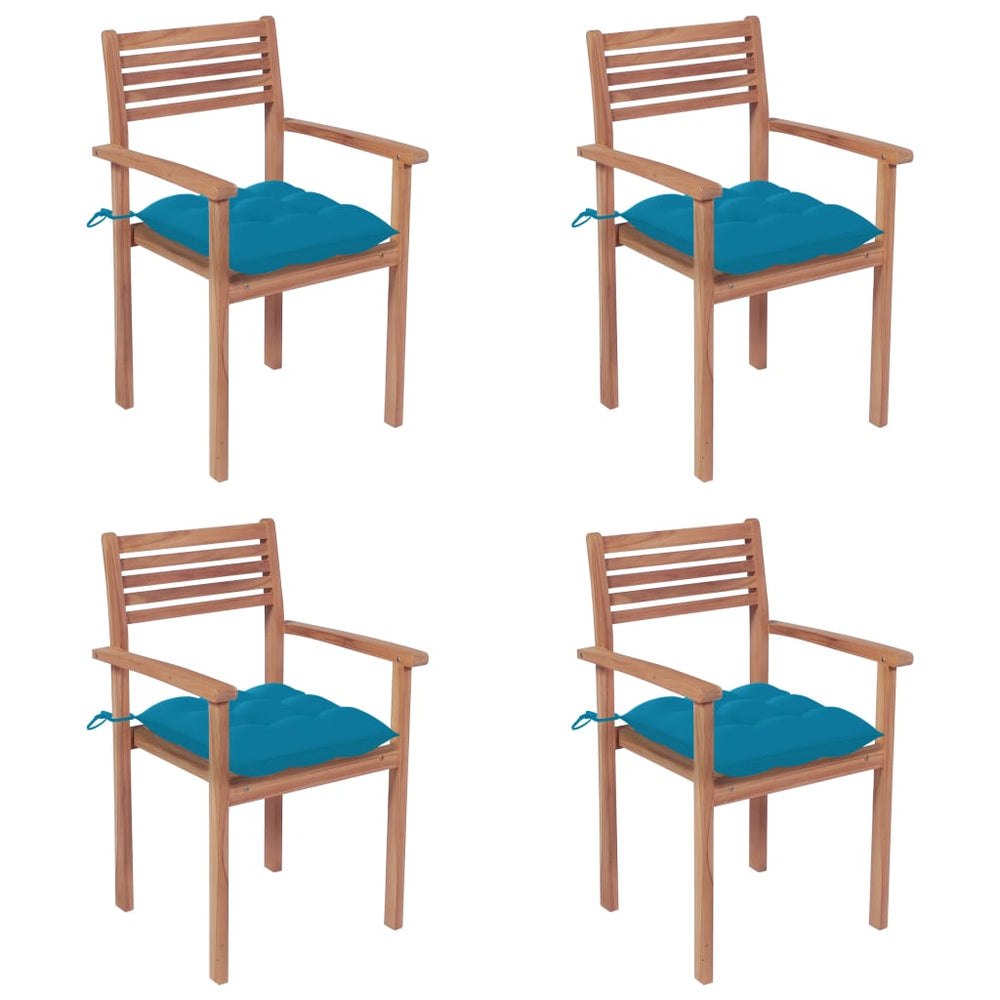 vidaXL Garden Chairs 4 pcs. with Light Blue Cushions Solid Teak Wood