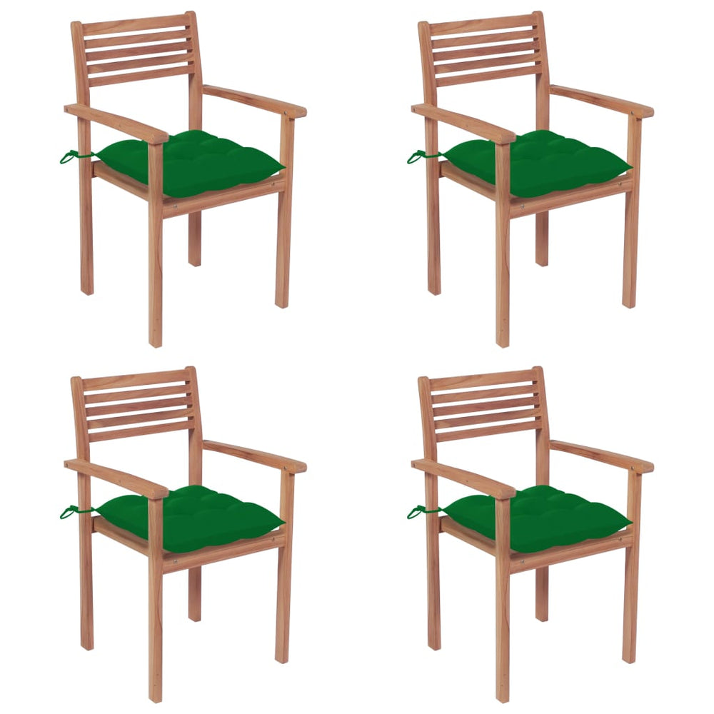 vidaXL Garden Chairs 4 pcs. with Green Cushions Solid Teak Wood