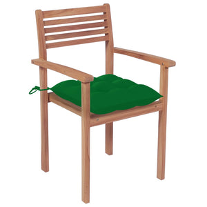 vidaXL Garden Chairs 4 pcs. with Green Cushions Solid Teak Wood