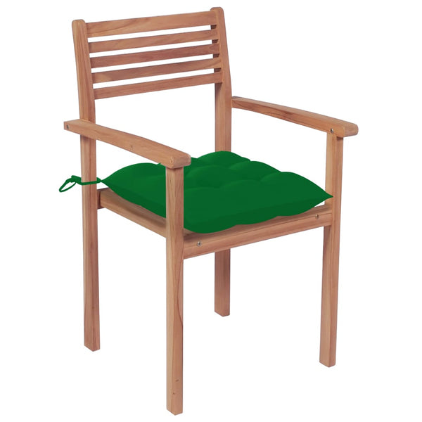 vidaXL Garden Chairs 4 pcs. with Green Cushions Solid Teak Wood