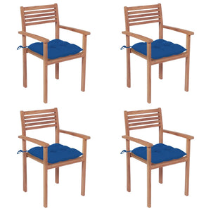 vidaXL Garden Chairs 4 pcs. with Blue Cushions Solid Teak Wood