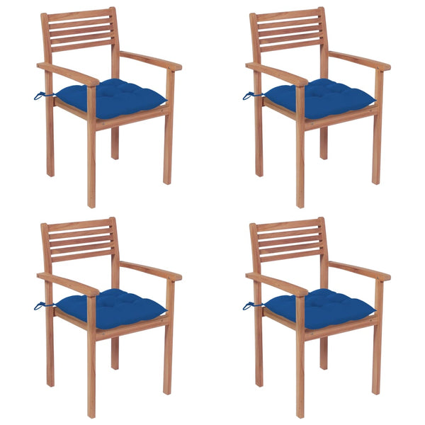 vidaXL Garden Chairs 4 pcs. with Blue Cushions Solid Teak Wood
