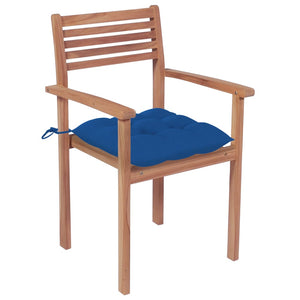vidaXL Garden Chairs 4 pcs. with Blue Cushions Solid Teak Wood
