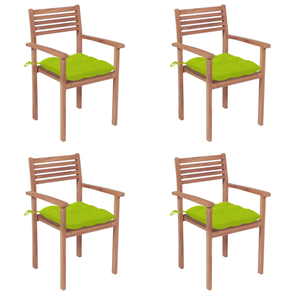 vidaXL Garden Chairs 4 pcs. with Light Green Cushions Solid Teak Wood