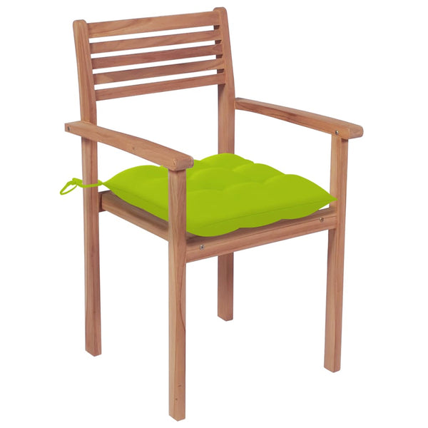 vidaXL Garden Chairs 4 pcs. with Light Green Cushions Solid Teak Wood
