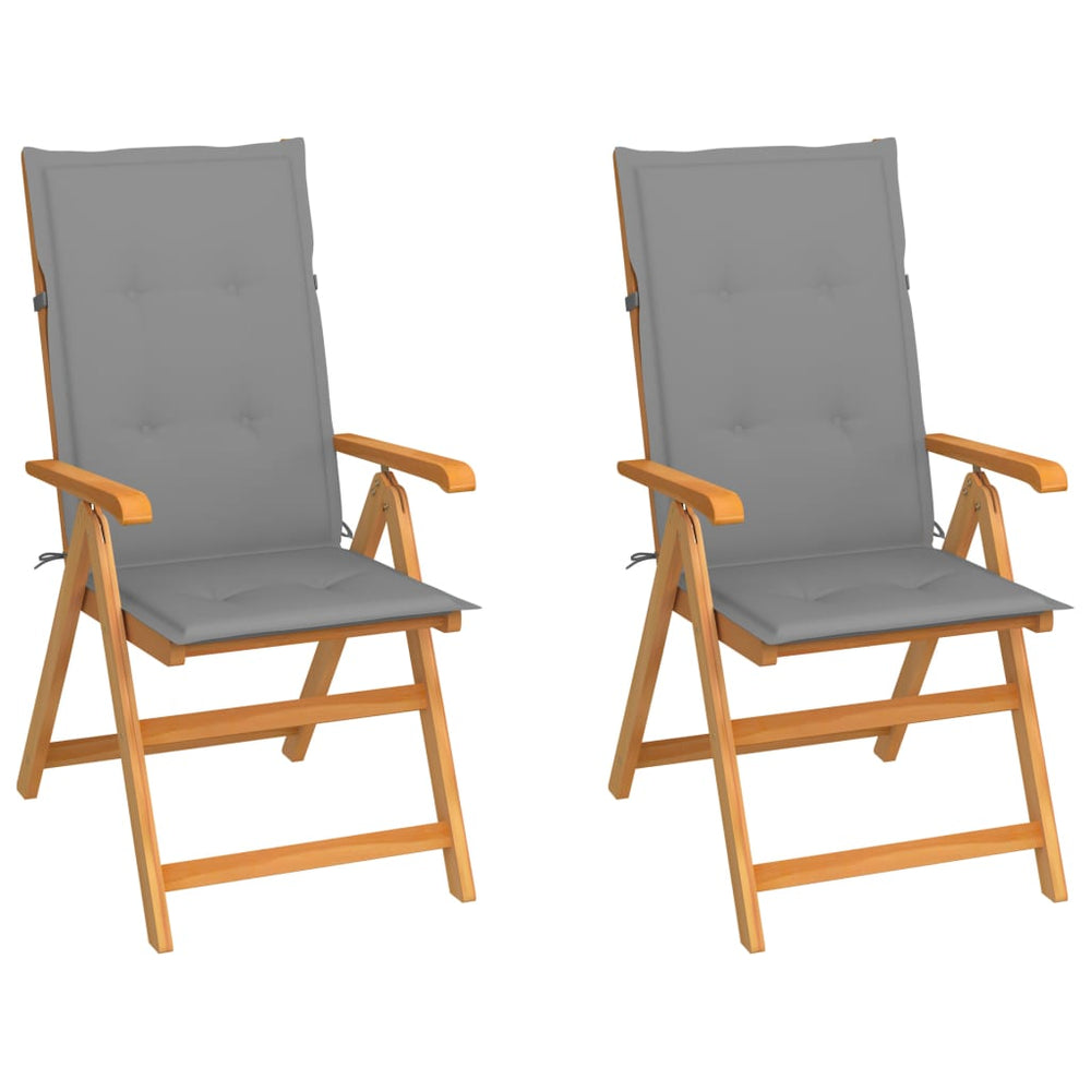 vidaXL Garden Chairs 2 pcs. with Grey Cushions Solid Teak Wood