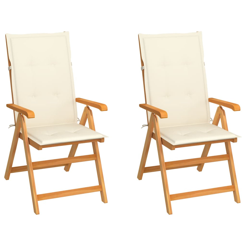 vidaXL Garden Chairs 2 pcs. with Cream Cushions Solid Teak Wood