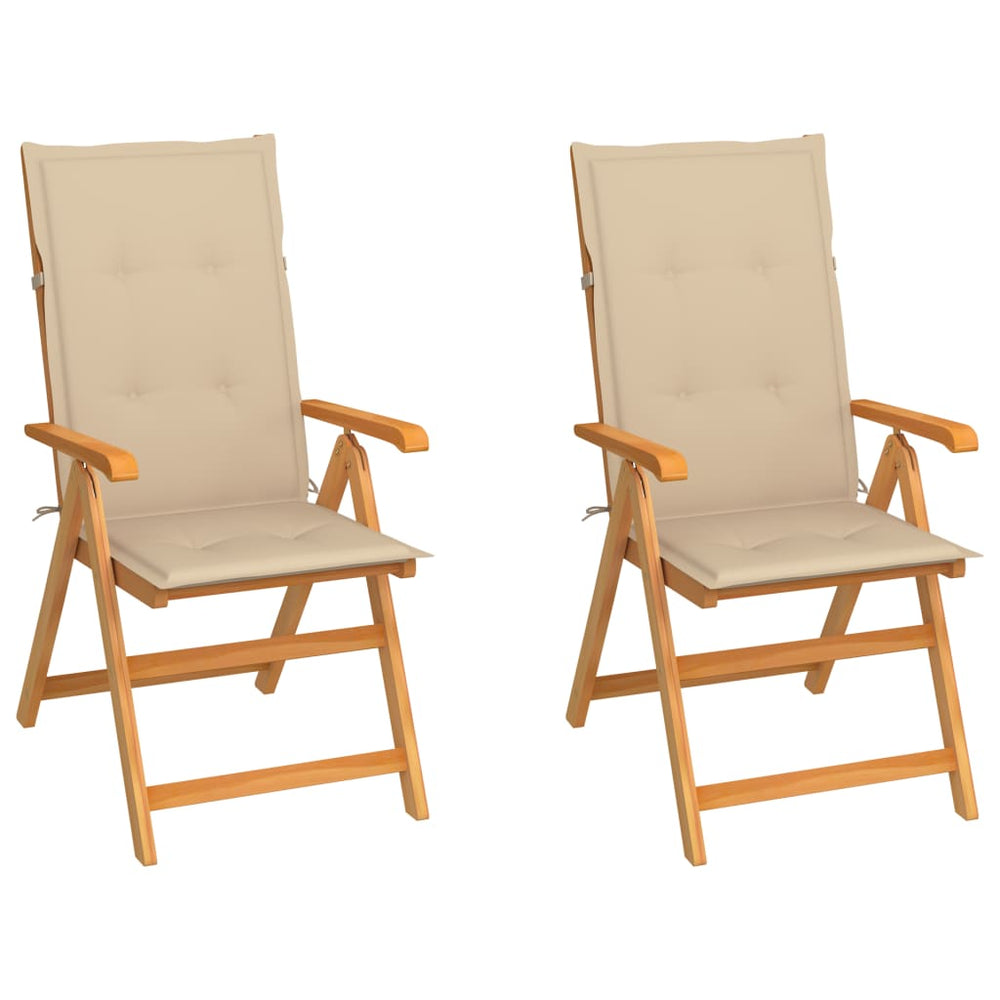 vidaXL Garden Chairs 2 pcs. with Beige Cushions Solid Teak Wood