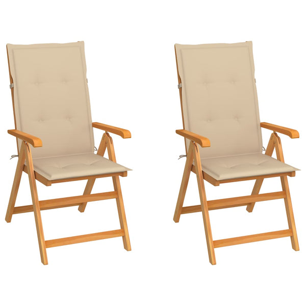 vidaXL Garden Chairs 2 pcs. with Beige Cushions Solid Teak Wood
