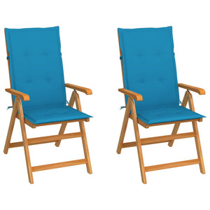 vidaXL Garden Chairs 2 pcs. with Blue Cushions Solid Teak Wood