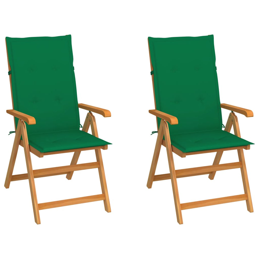vidaXL Garden Chairs 2 pcs. with Green Cushions Solid Teak Wood