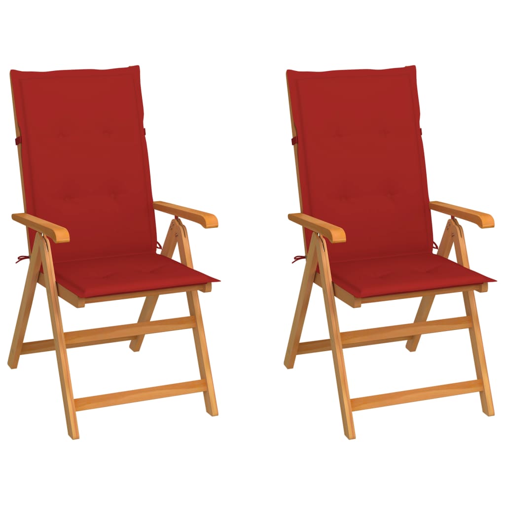 vidaXL Garden Chairs 2 pcs. with Red Cushions Solid Teak Wood