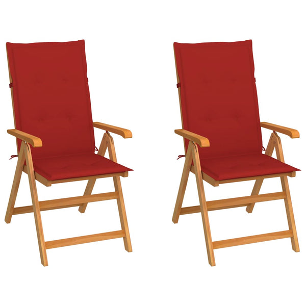 vidaXL Garden Chairs 2 pcs. with Red Cushions Solid Teak Wood