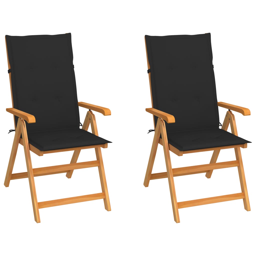 vidaXL Garden Chairs 2 pcs. with Black Cushions Solid Teak Wood