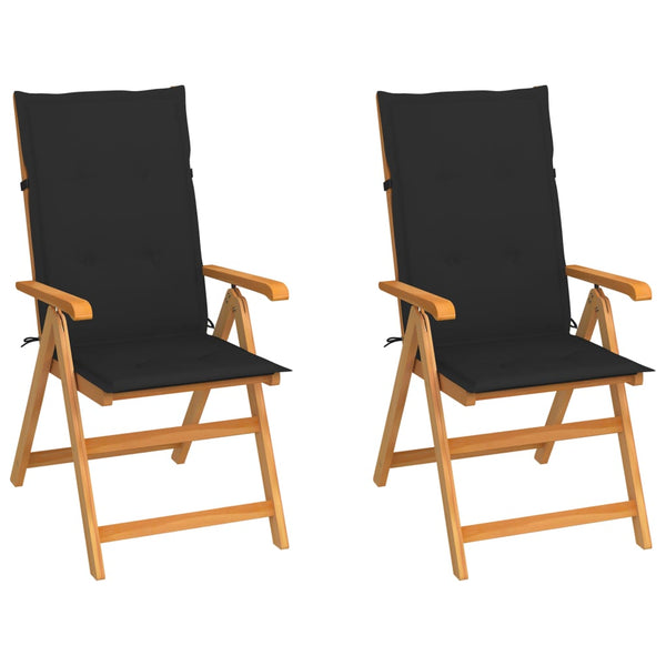 vidaXL Garden Chairs 2 pcs. with Black Cushions Solid Teak Wood