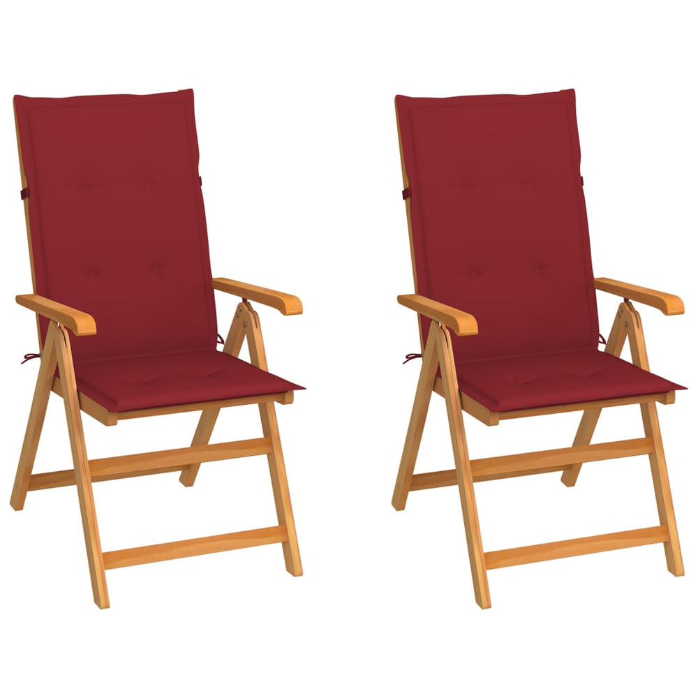 vidaXL Garden Chairs 2 pcs. with Wine Red Cushions Solid Teak Wood