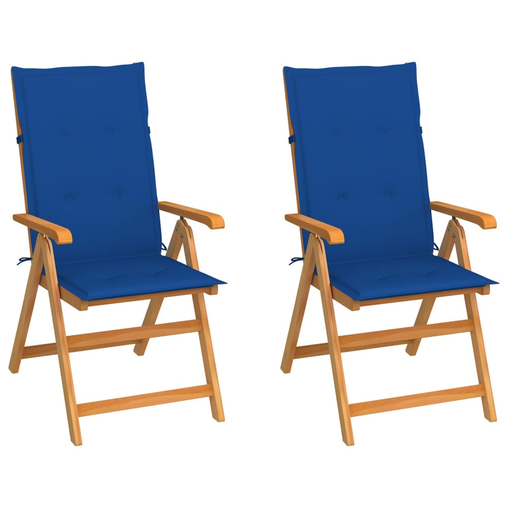 vidaXL Garden Chairs 2 pcs with Royal Blue Cushions Solid Teak Wood