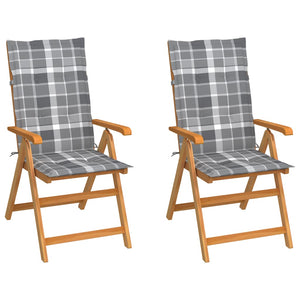 vidaXL Garden Chairs 2 pcs. Grey Plaid Cushions Solid Teak Wood
