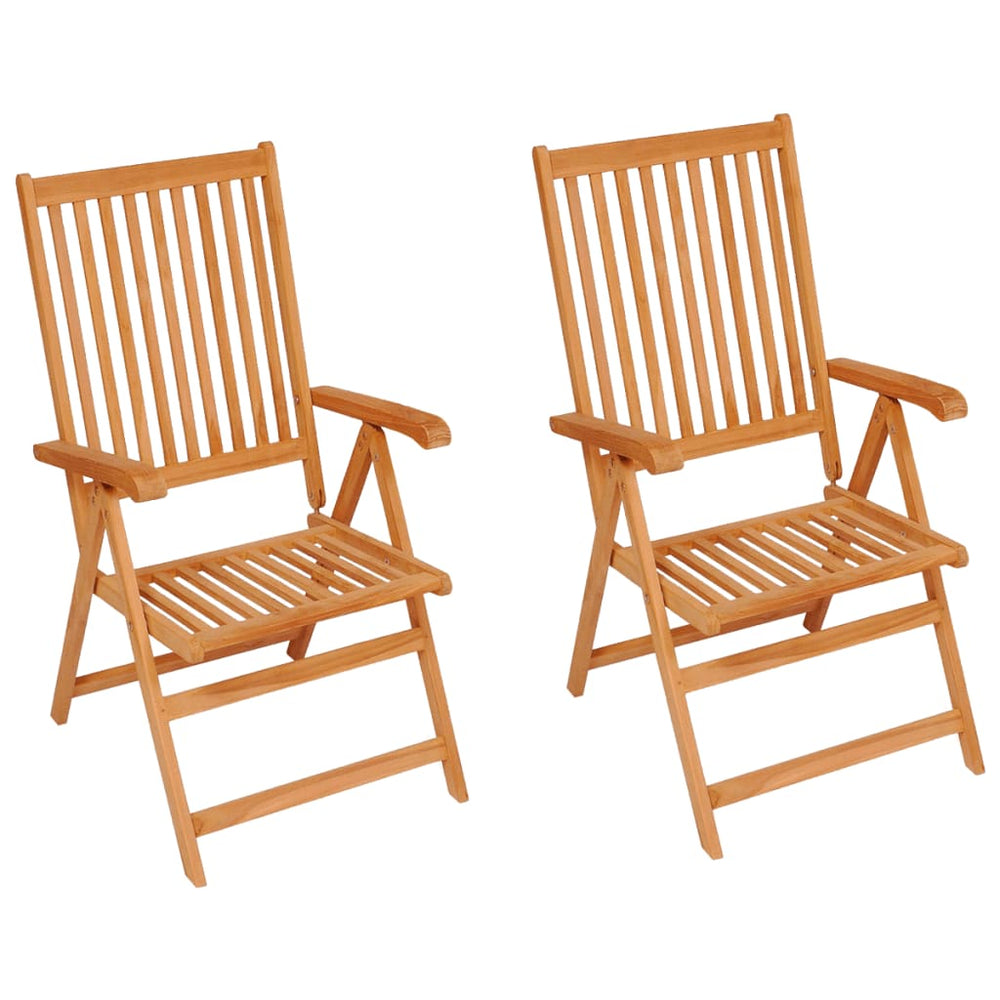 vidaXL Garden Chairs 2 pcs. Grey Plaid Cushions Solid Teak Wood