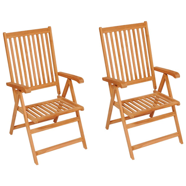 vidaXL Garden Chairs 2 pcs. Grey Plaid Cushions Solid Teak Wood