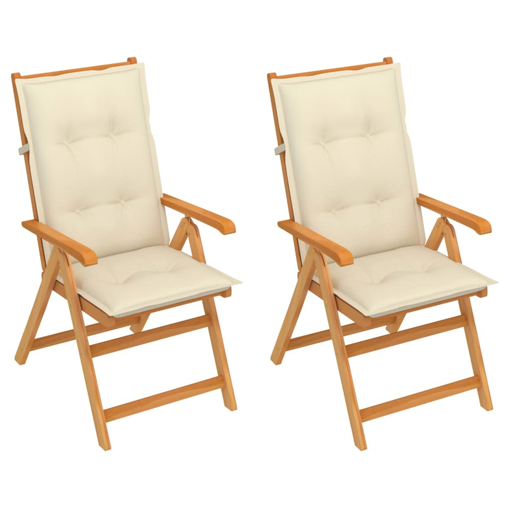 vidaXL Garden Chairs 2 pcs. with Cream White Cushions Solid Teak Wood