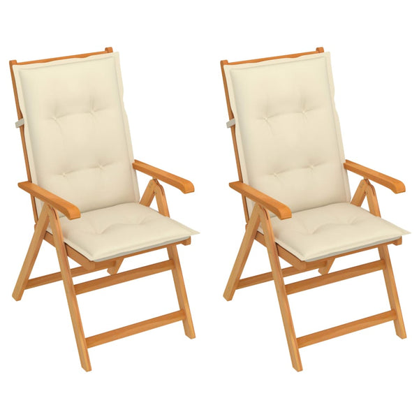 vidaXL Garden Chairs 2 pcs. with Cream White Cushions Solid Teak Wood