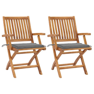 vidaXL Garden Chairs 2 pcs. with Gray Cushions Solid Teak Wood
