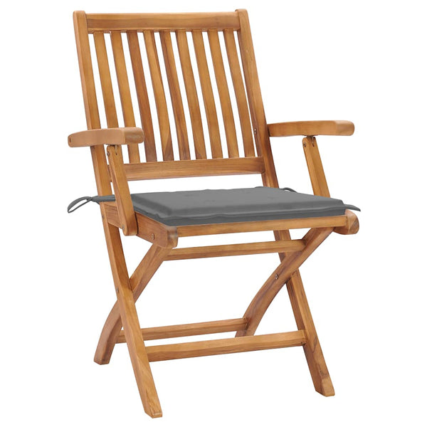 vidaXL Garden Chairs 2 pcs. with Gray Cushions Solid Teak Wood