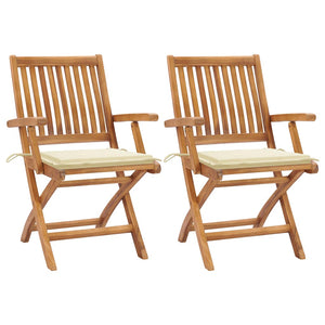 vidaXL Garden Chairs 2 pcs. with Cream White Cushions Solid Teak Wood
