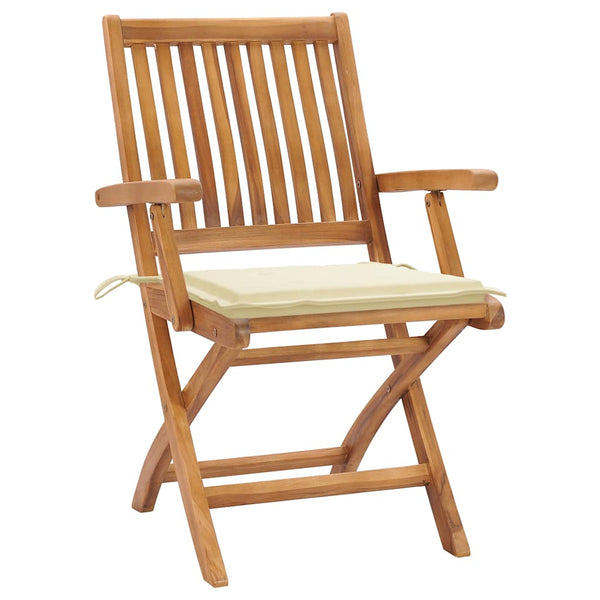 vidaXL Garden Chairs 2 pcs. with Cream White Cushions Solid Teak Wood