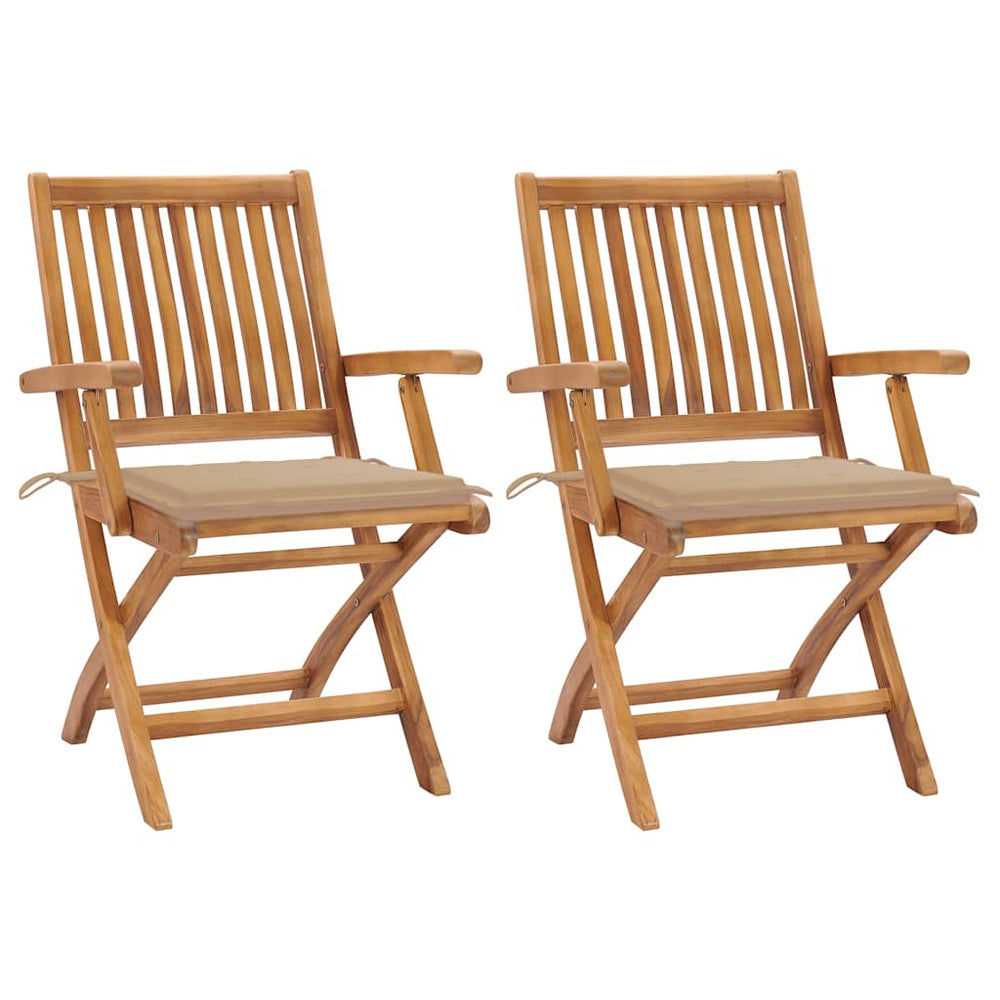 vidaXL Garden Chairs 2 pcs. with Beige Cushions Solid Teak Wood
