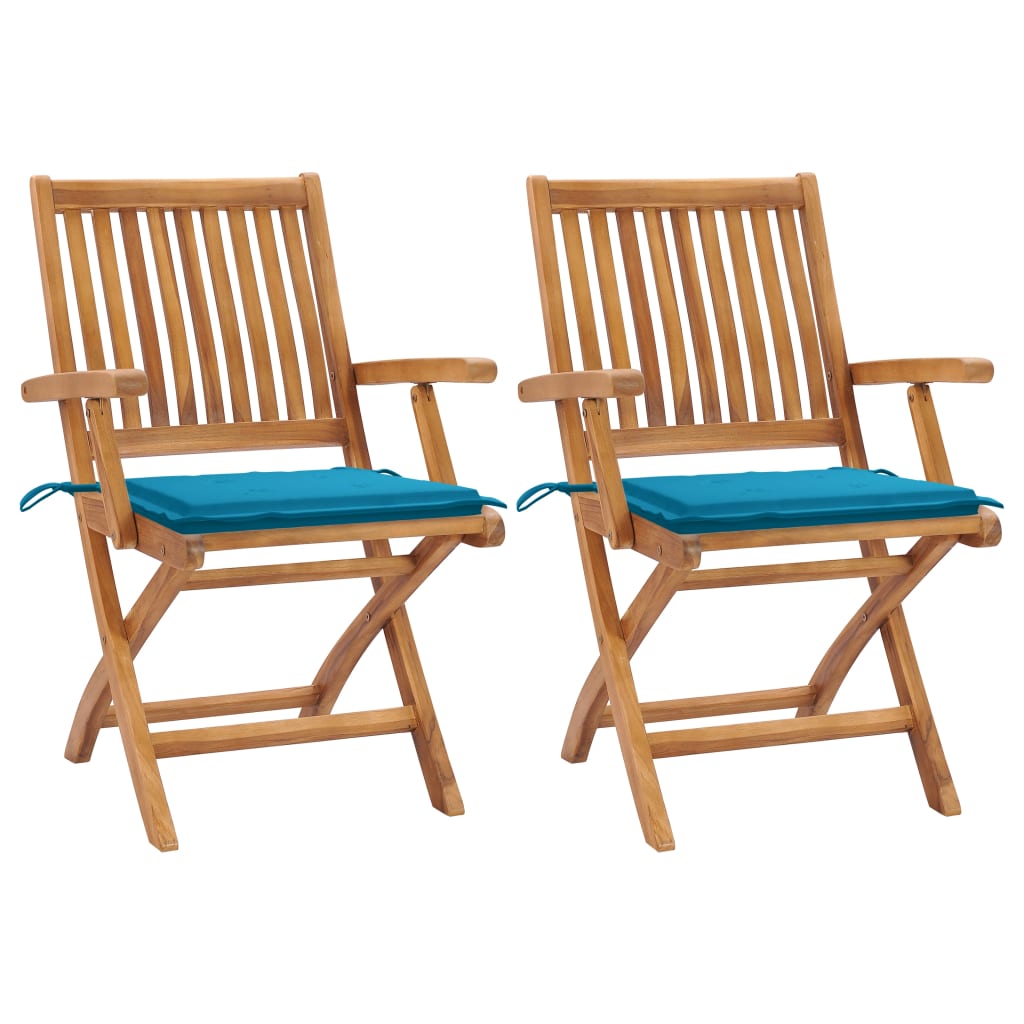 vidaXL Garden Chairs 2 pcs. with Blue Cushions Solid Teak Wood