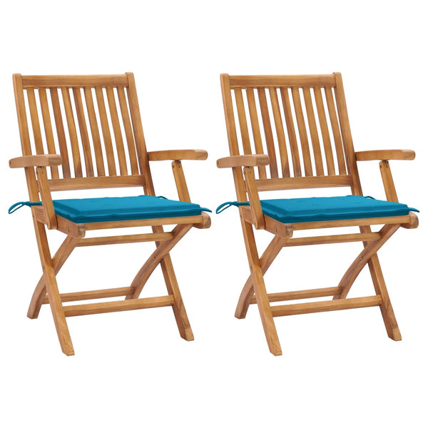 vidaXL Garden Chairs 2 pcs. with Blue Cushions Solid Teak Wood