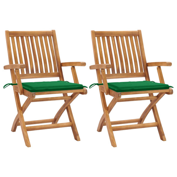 vidaXL Garden Chairs 2 pcs. with Green Cushions Solid Teakwood