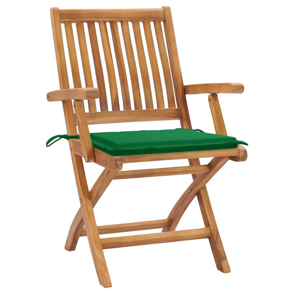 vidaXL Garden Chairs 2 pcs. with Green Cushions Solid Teakwood