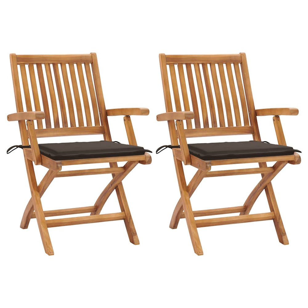 vidaXL Garden Chairs 2 pcs. with Taupe Cushions Solid Teak Wood