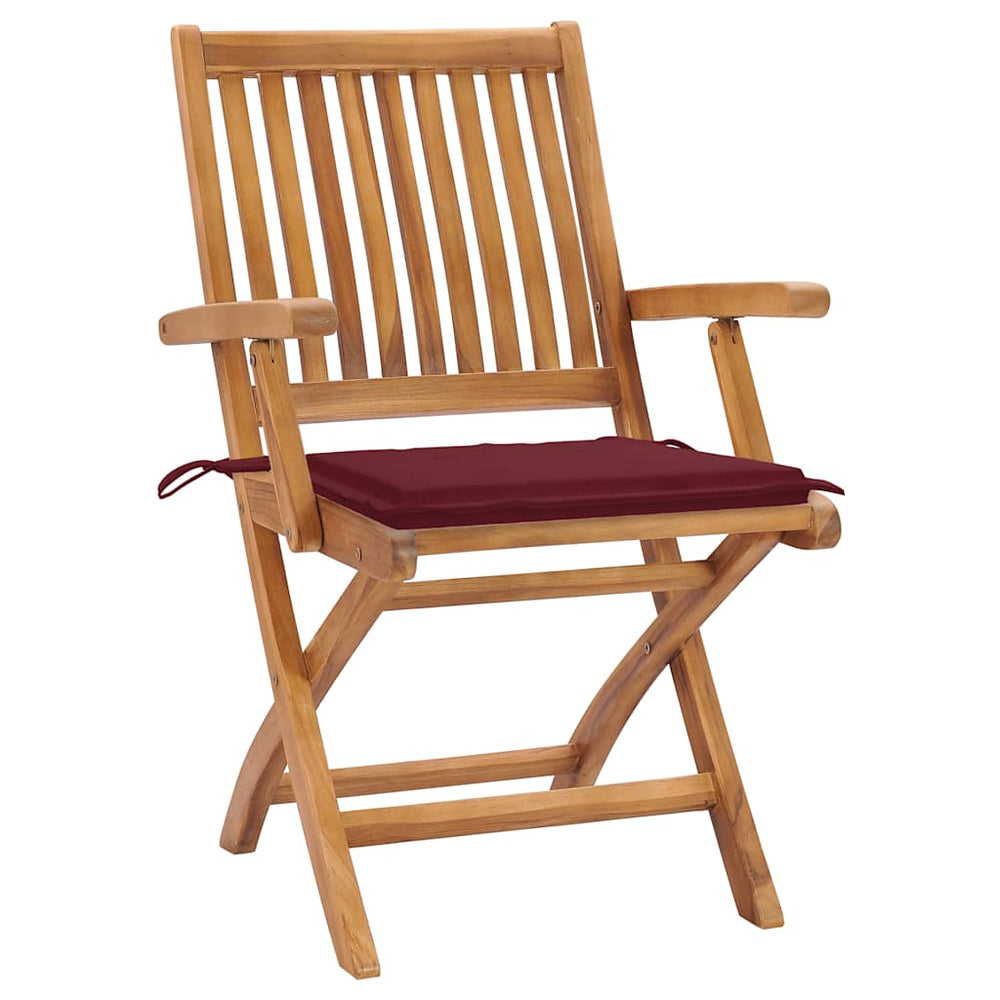 vidaXL Garden Chairs 2 pcs. with Wine Red Cushions Solid Teakwood