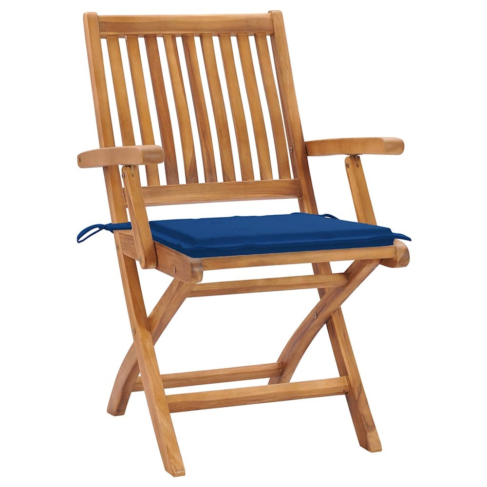 vidaXL Garden Chairs 2 pcs. with Royal Blue Cushions Solid Teak Wood