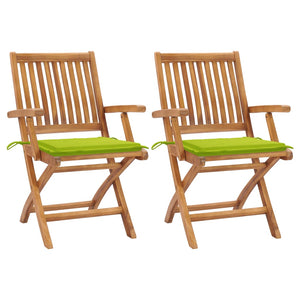 vidaXL Garden Chairs 2 pcs. with Light Green Cushions Solid Teak Wood